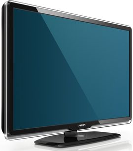 Philips 37PFL8404H fladskærms-TV, set forfra, slukket, sort ramme og metalfod