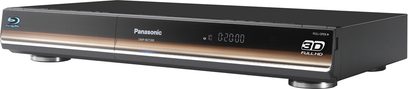 Panasonic DMP-BDT300 3D Full HD Blu-ray-afspiller, sort frontpanel med blå LED-display, set forfra
