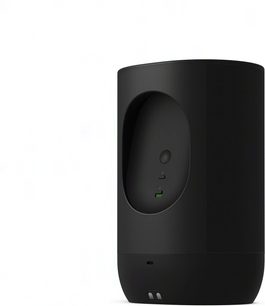 Soundbar Sonos Pack ARC Ultra + Move 2 v matné černé barvě, pohled z boku, perforovaný povrch, kulatá a obdélníková tlačítka