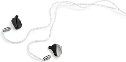 Astell&Kern ZERO 1 sort in-ear hovedtelefoner med hvide snoede kabler og sølvfarvede metalstik
