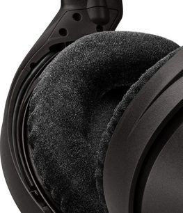 Sennheiser HDR185 sort hovedtelefoner, set fra siden, ovale ørepuder i sort skum, justerbart hovedbånd i sort plastik