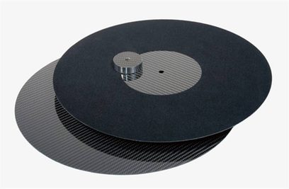 Millennium Audio Products LP MAT Carbon sort fiberkarbonplade til vinylafspiller, set oppefra