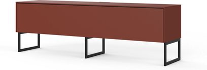 Sonorous Aphrodite terracotta TV-bord, rektangulær struktur, sorte U-formede metalben, hel front