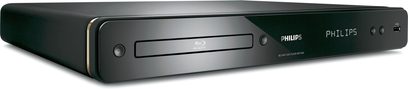 Philips BDP7300 sort 4K Blu-ray-afspiller, set forfra, aflang rektangulær form, blank frontpanel med knap og logo