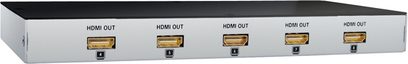 Rozdzielacz HDMI 1 na 8 Real Cable HDD18, czarna metalowa obudowa, 5 portów HDMI żeńskich z przodu, widok z przodu