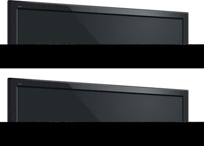 Panasonic TX-PF50S20 sort fladskærms-tv, sort, set forfra, to eksemplarer stablet oven på hinanden på hvid baggrund