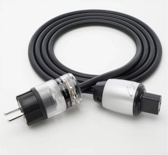 Naim Audio Power-Line netledning med Schuko- og IEC-stik, sort kappe og sølvfarvede markeringer