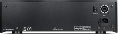 Hi-fi separat strømforsyning Gold Note PSU-1000 set bagfra, sort kabinet, PSU- og AC-stik, hovedafbryder