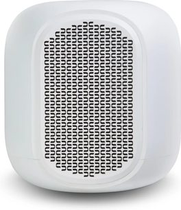 Bílý subwoofer BlueSound PULSE SUB SW200, čelní pohled s centrální černou perforovanou mřížkou