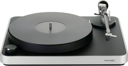Clearaudio Concept Kardan sort og sølv pladespiller med lige tonearm og frontmonteret hastighedsvælger