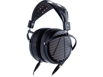 Навушники Audeze LCD-MX4 чорного кольору, перфороване м’яке оголів’я, круглі решітчасті амбушури, знімний мікрофон на гнучкій штанзі