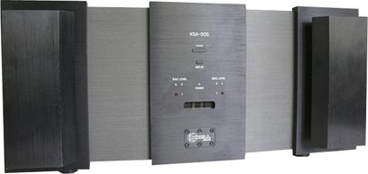 Krell KSA-50S audio-forstærker i mørkegrå børstet metal, frontpanel med kontroller og LED-display