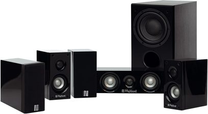 Sada kompaktních reproduktorů Highland Audio Pack 1201 černá, 5 reproduktorů a 1 subwoofer, pohled zepředu