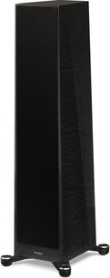 Diffusore da pavimento Paradigm Founder 80F in legno nero, vista frontale, forma rettangolare verticale, legno nero, griglia nera, piedini neri
