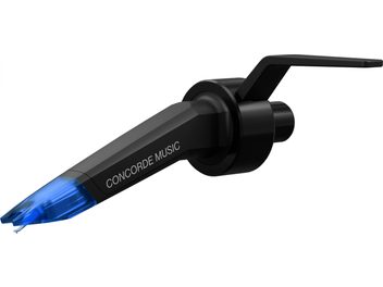 Ortofon Concorde Music Blue DJ turntable cartridge, black body, blue stylus, three-quarter front view