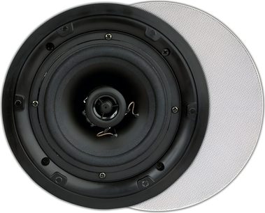 Altoparlante da incasso a soffitto ArtSound FL401 rotondo nero con griglia circolare bianca traforata vista frontale