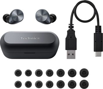 Åbne hi-fi hovedtelefoner Technics EAH-AZ60 i sort, 2 in-ear øretelefoner, opladningsetui, 14 silikoneørepropper