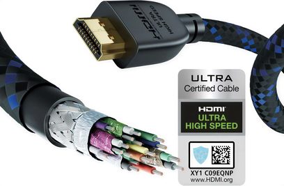 Inakustik Premium II 48G Ultra High Speed HDMI-kabel 2 m med forgyldte stik og blå/sort flettet kappe