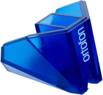 Ac Ortofon Stylus 2M Blue cu diamant albastru, corp unghiular lucios, vârf de diamant pe suport gri închis
