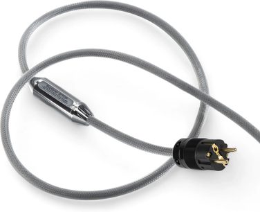 Siltech Explorer 270P Power barošanas kabelis 2 m, pelēks pinuma apvalks, melna plastmasas štepselis ar zeltītām tapām, metāla modulis