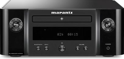 Système haute-fidélité Marantz M-CR412 noir, vue de face, affichage numérique, boutons et molettes de contrôle