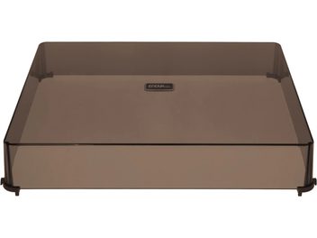 Dust cover for Enova HIFI VELA VP4 turntable in transparent smoked plastic, with side hinges, front view