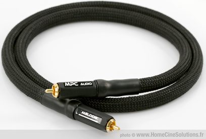 MPC Audio Melodi digital koaksialkabel RCA 1m, sort, RCA-stik med forgyldt belægning, flettet kappe, set oppefra