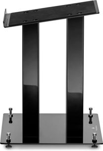 Soporte de altavoz Triangle S03 negro con dos columnas, plataforma superior rectangular y base con cuatro puntas