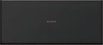 Juodas Sony BRAVIA Theatre Sub 8 žemųjų dažnių garsiakalbis, stačiakampio dizaino su lygia priekine dalimi, vaizdas iš priekio