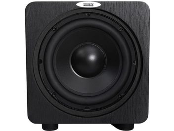 Velodyne Deep Blue 8 sort baskabin, set forfra, sort rund højttaler i midten, mat sort firkantet ramme