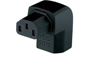 Audioquest IEC90/2 90° hunnkontakt for strømtilkobling i matt svart plast, med preget skrift