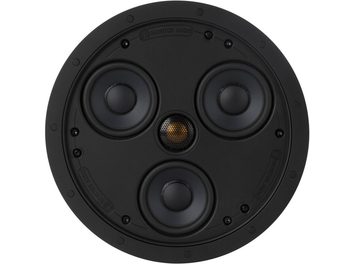 Monitor Audio CSS230 beépíthető fekete hangszóró elölről nézve, 3 koncentrikus kör alakú hangszóróval, védőrács