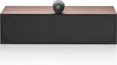 Centrální reproduktor Bowers & Wilkins HTM71 S3 v barvě moka, pohled zepředu, černý obdélníkový box, černá mřížka, stříbrný kulatý tweeter