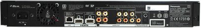 Rear view of a Panasonic DMP-UB900 Blu-ray player with HDMI, USB, Ethernet, coaxial, and optical connections