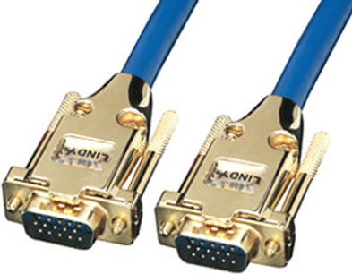 Lindy 37247 Premium gold digitale VGA-koaksialkabler, blå med forgyldte VGA-stik, nærbillede