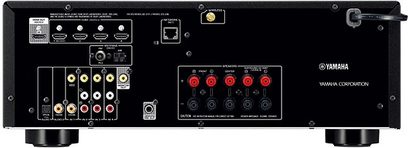 Yamaha RX-V481 titan hjemmekino-forsterker, bakside, lyd/video-tilkoblinger, HDMI-porter, FM-antenne, høyttalerkontakter