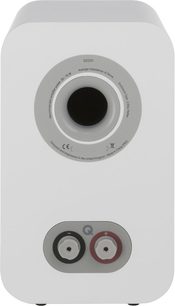 Knihovní reproduktor Q Acoustics 3020i bílý, pohled zepředu, výškový reproduktor a středobasový reproduktor, konektory vzadu