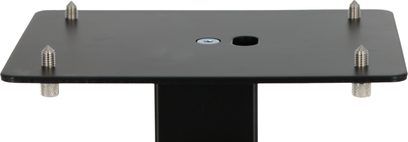 Enova HIFI MAJESTY 50 BL sort, set oppefra, rektangulær sort plade, 4 metalspidser, rundt centralt hul