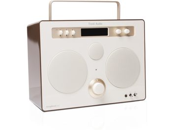 Cassa Bluetooth portatile Tivoli SongBook Max color crema/marrone, in plastica/metallo, vista a tre quarti, griglie, schermo e porte