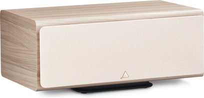 Triangle Solstice C3 center speaker birch, front view, light wood finish cabinet and beige fabric grille