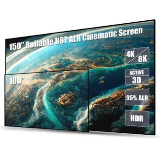 Plochá obrazovka o úhlopříčce 150 palců, kinematický ALR panel, rozlišení 8K, Active 3D, 95% ALR, HDR, pohled zepředu