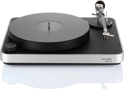 Hi-fi pladespiller Clearaudio Concept Active, sølvfarvet chassis, matsort pladetallerken, rørformet tonearm