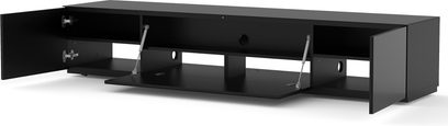ТВ шкаф Sonorous STA200F черен, 2 врати, 2 рафта, 2 чекмеджета, черна правоъгълна конструкция, изглед отпред