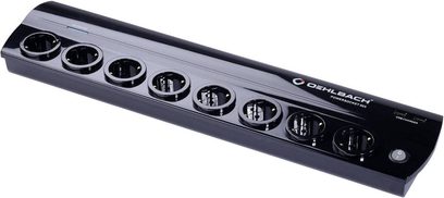 Oehlbach Power Socket 905 sort, 8 vippede stikkontakter, tænd/sluk-knap, set oppefra