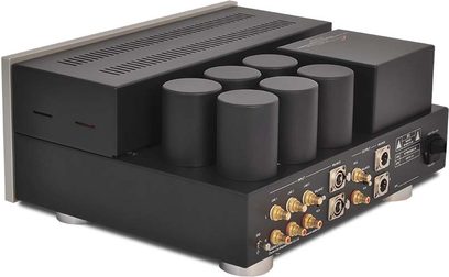 Forstærker Line Magnetic LM-512CA sort, frontvisning, 6 vakuumrør, indgange/udgange på bagsiden