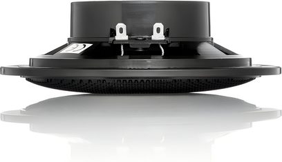 Indbygningsloftshøjttaler ArtSound MDC6 sort, sideprofil med rundt gitter på hvid baggrund