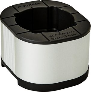 Furutech NCF Booster Brace Single sort og hvid, set ovenfra, ottekantet form, plastikboks, centralt stik