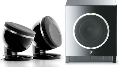 2.1 reproduktorová sada Focal Pack Dome + Sub Air černá: 2 černé kulové reproduktory, 1 černý krychlový subwoofer