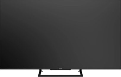 Televisor Panasonic TN-55W90C visto de frente, ecrã preto, moldura fina e suporte central retangular