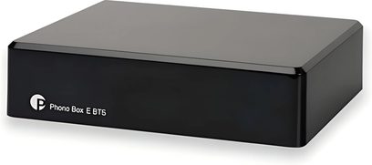 Pro-Ject Phono Box E BT5 phono voorversterker zwart vooraanzicht, rechthoekige behuizing in geborsteld aluminium